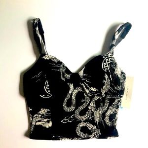 Timing Asian inspired  print top bralette black and white mesh small